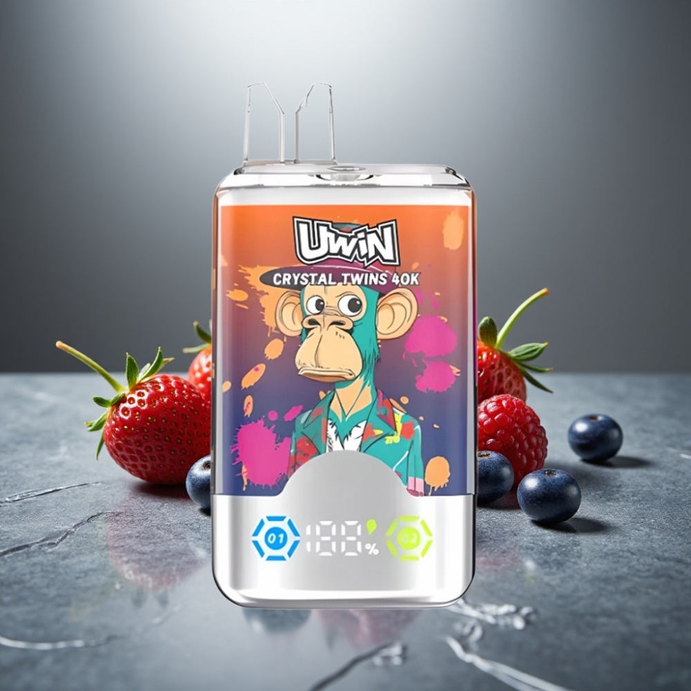 UWIN Crystal Twins 40000 Puffs 0,6Ohm 32ml Jahoda Malina Třešeň Mr Blue