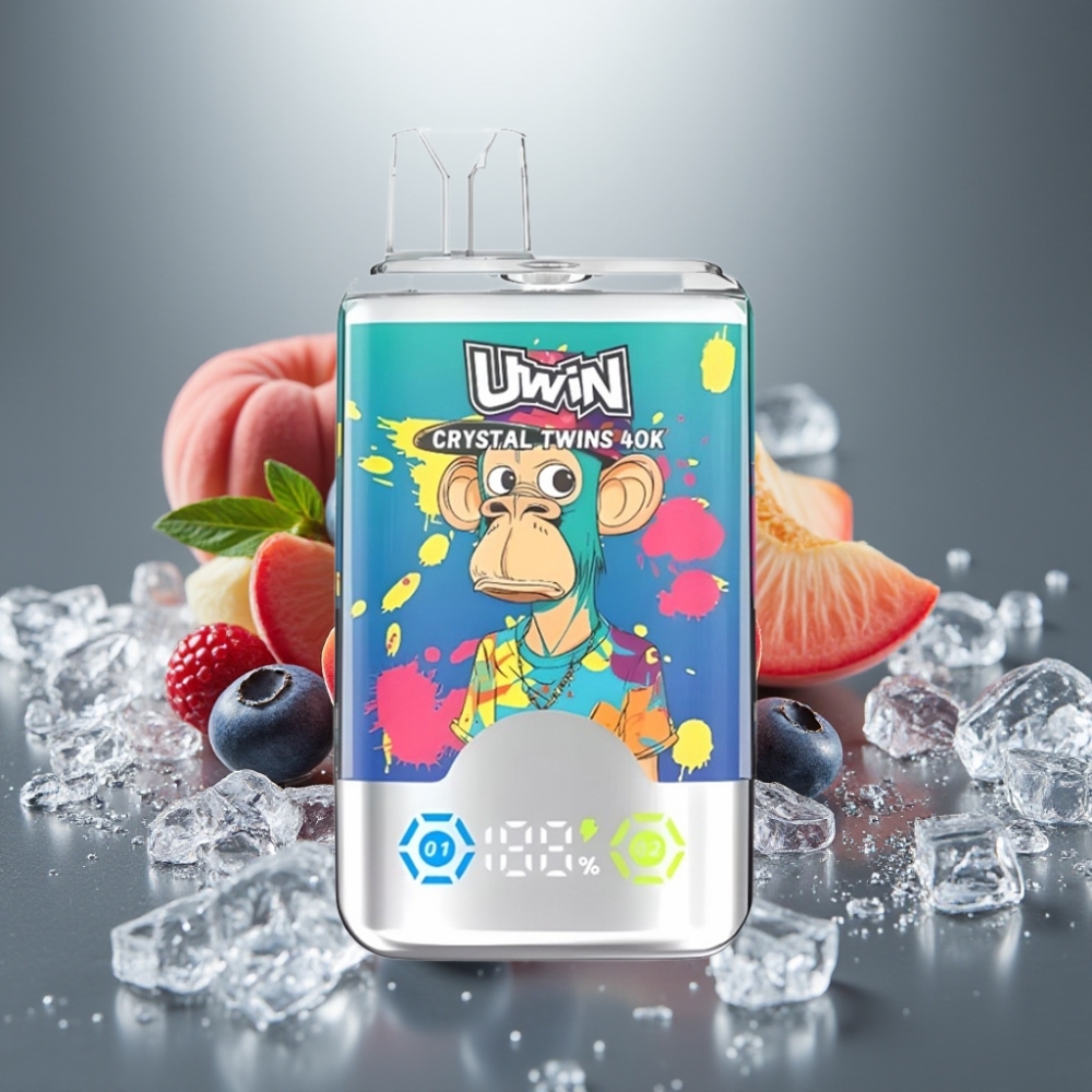 UWIN Crystal Twins 40000 Puffs Dvojitá Příchuť Borůvka Led Broskve Led 32ml 850mAh